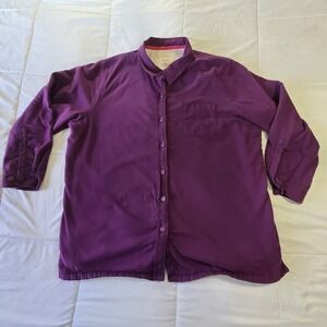 LL Bean Fleece Lined Shirt Jacket Womens 1X Purple Cotton Button Up Shacket